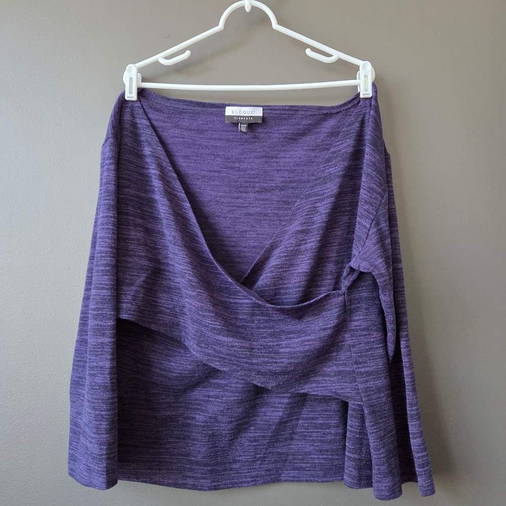 ELOQUII ELEMENTS Womens Plus Purple Heathered Wrap‎ Front Long Sleeve Top 22/24